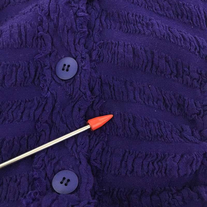 me ISSEY MIYAKE / ミーイッセイミヤケ | コットン  加工 ボーダー ストライプ ラウンド カーディガン | パープル | レディース me ISSEY MIYAKE / ミーイッセイミヤケ | コットン 加工 ボーダー