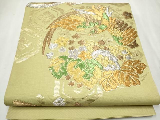 平和屋着物▽六通柄 本袋帯 鳳凰草花文 金銀糸 正絹 逸品
