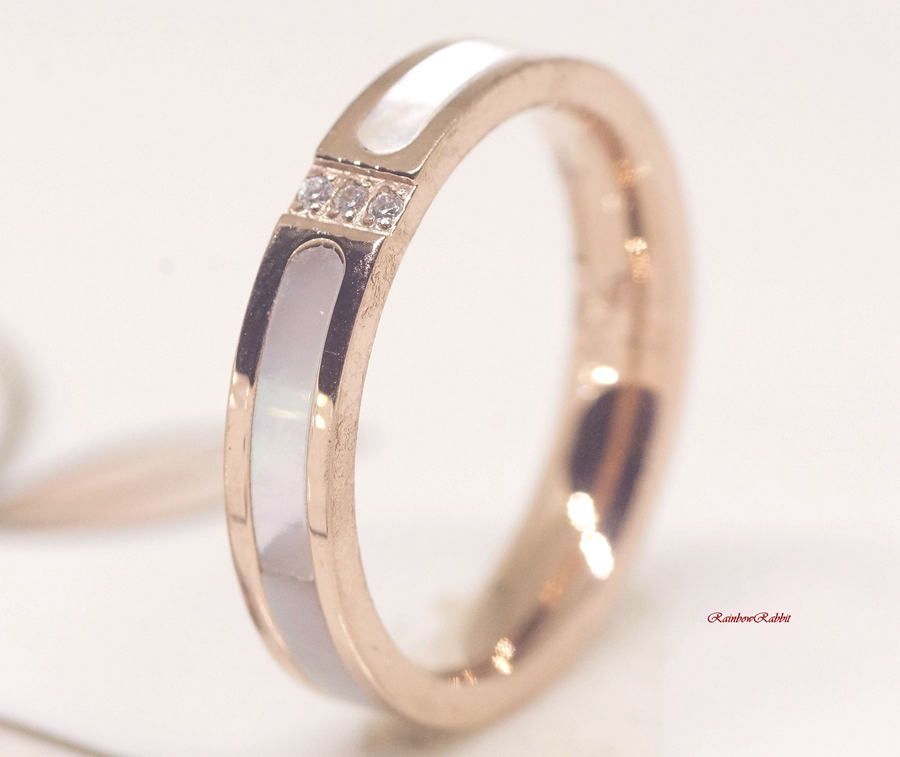 ring 18K RGP gold diamond CZ natural seashell ring gu1203e