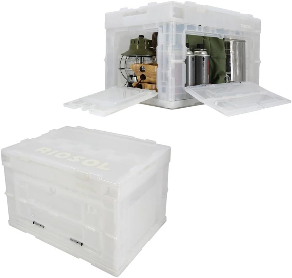 RIOSOL 積み重ねられる 収納ボックス 50L ストレージボックス 収納ケース 折りたたみ 多面扉 (クリア， 3個セット)