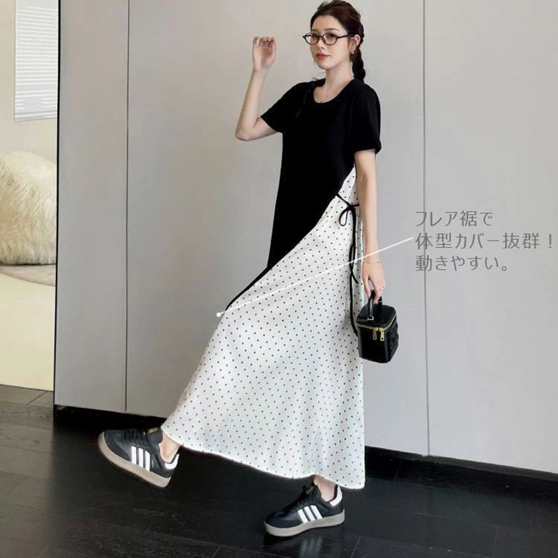 半袖ドット柄カットソーワンピース Katie1AF-2506ドット柄グレー 半袖