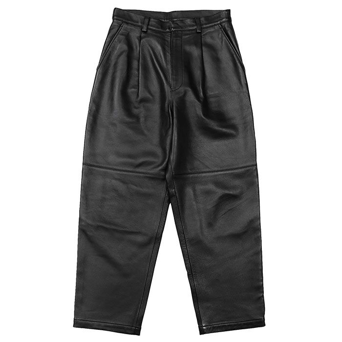 stein シュタイン レザーパンツ シープスキン ワイドテーパードシルエット 1タック フライフロント キュプラ ライニング ボトムス メンズ サイズ S ブラック 黒 ST.346
