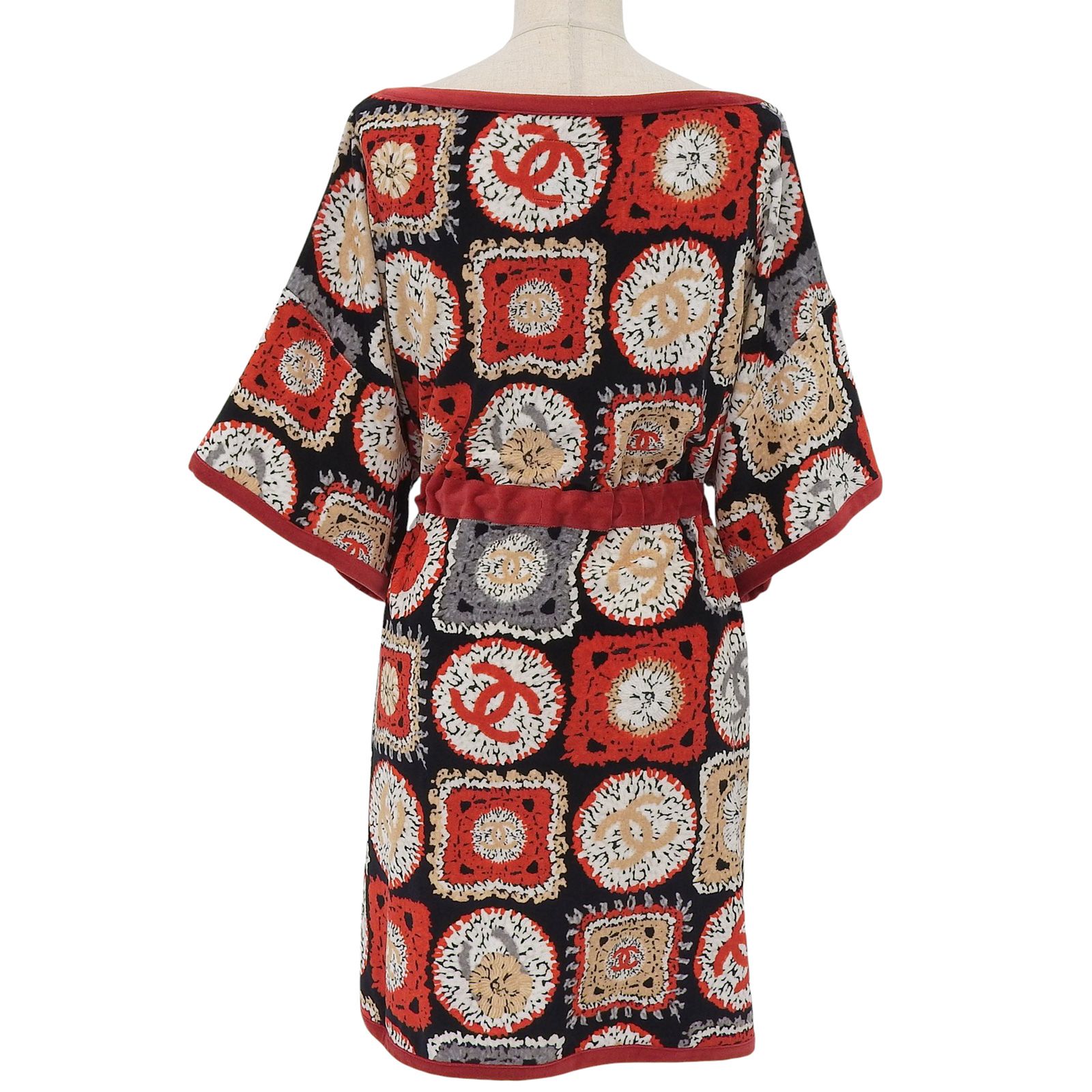 CHANEL シャネル 09 P 35852 ココマーク 総柄 ベロア ワンピース チュニック マルチ 42 イタリア製 レディース