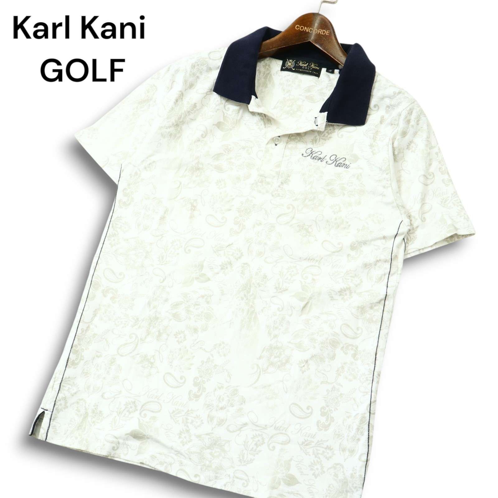 KARL KANI カールカナイ ポロシャツ ゴルフ 半袖ポロシャツ 白サイズL Karl Kani カールカナイゴルフ UVカット 半袖 ポロシャツ カルゼ