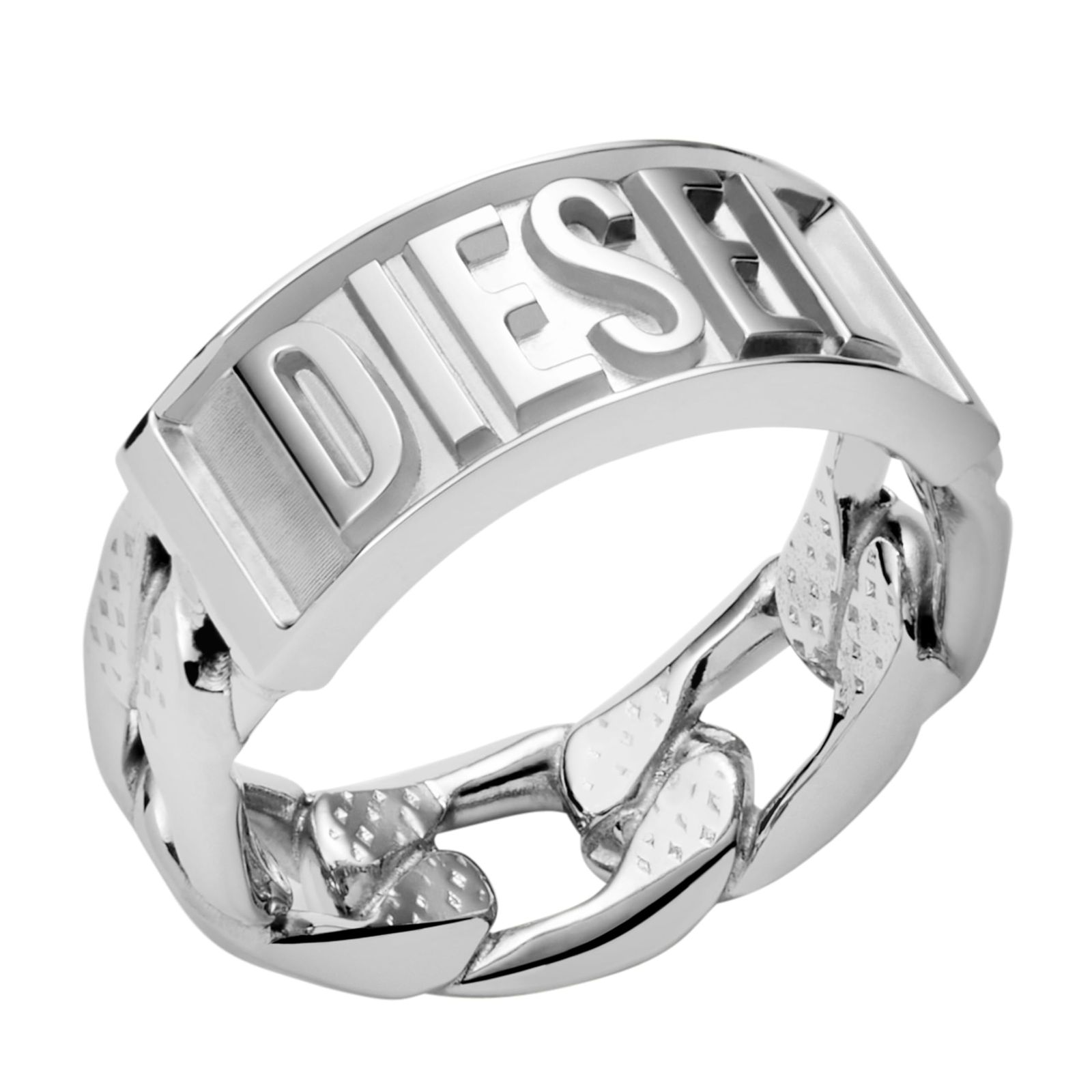 Diesel メンズ シルバー ステンレススチール ロゴ バンド リング (モデル: DX1347040)， 24， ステンレス鋼， 宝石なし 