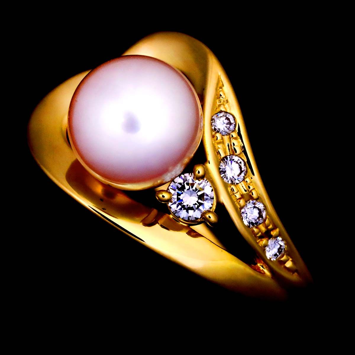 タサキ TASAKI 11号 リング アコヤ真珠 6.5mm ダイヤ 0.07ct K18 YG  