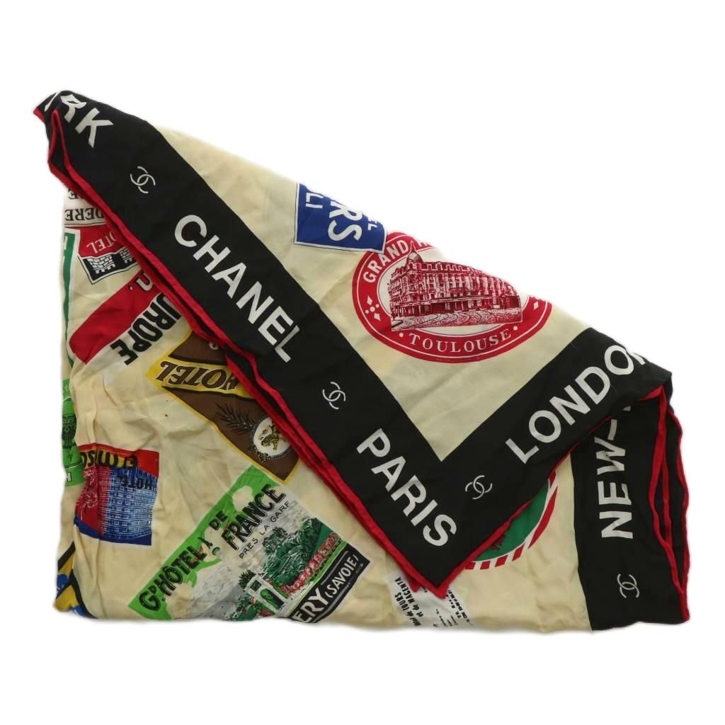 シャネル CHANEL スカーフ 絹 シルク 世界のホテル 総柄 ココ
