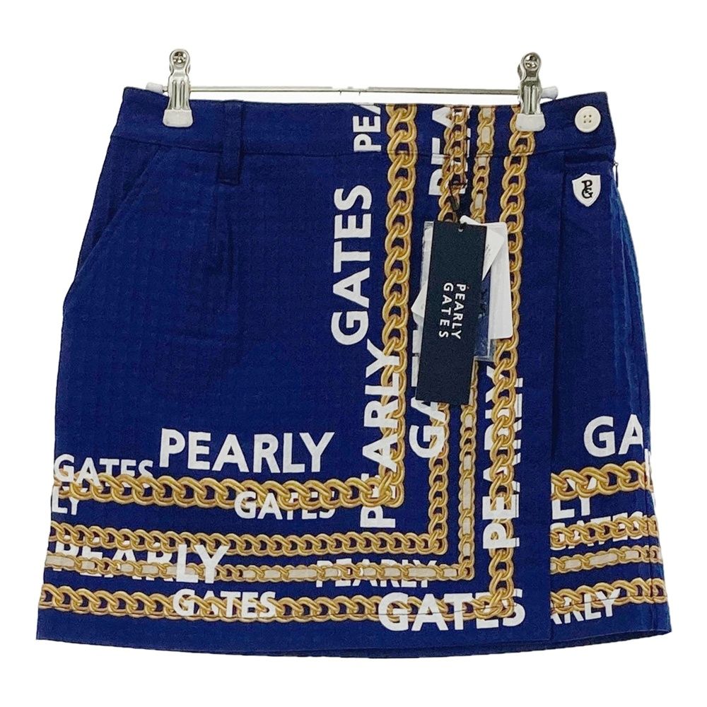 サイズ 0 PEARLY GATES パーリーゲイツ 055-2234010 ストレッチスカート ロゴ チェーンプリント ブルー系 240101475292 ゴルフウェア レディース ストスト