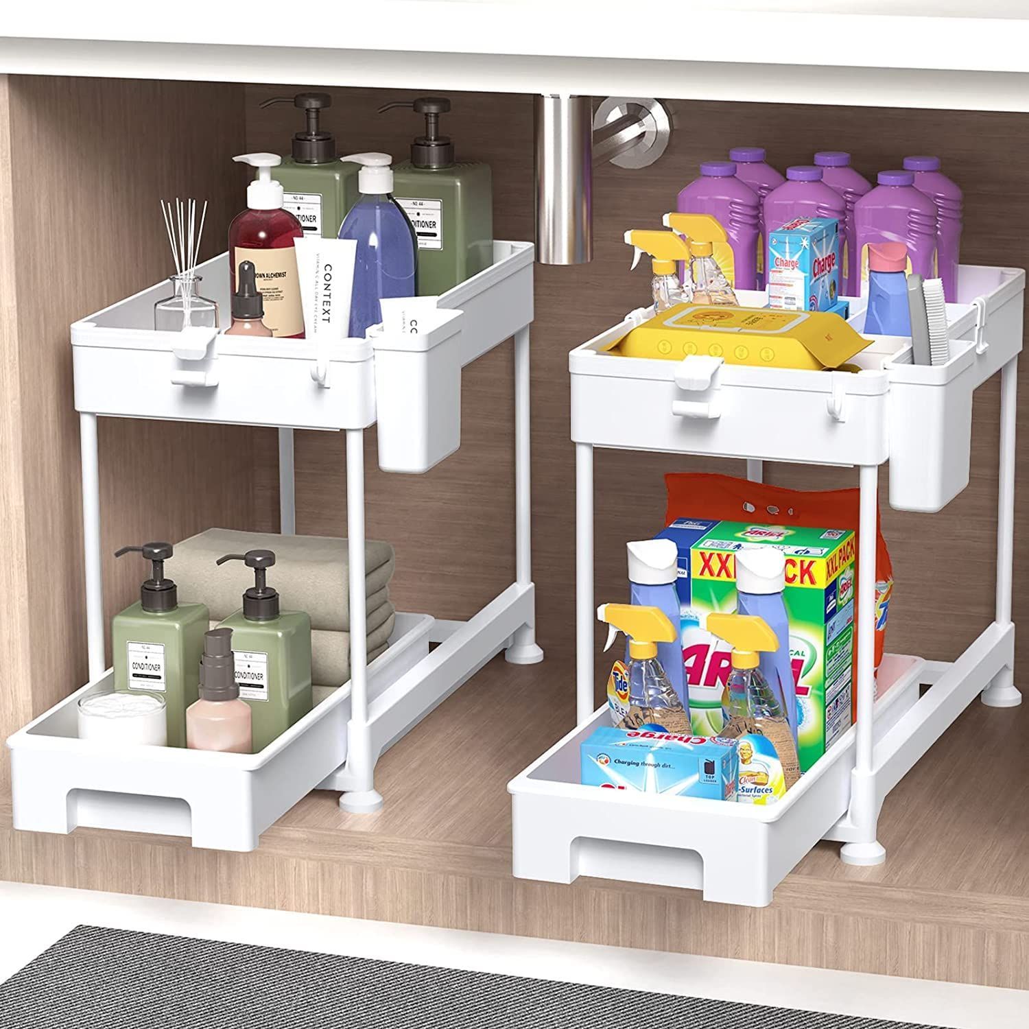 整理中　2口 特価セール】ホワイト 省スペース 組立簡単 隙間収納 調味料 小物整理