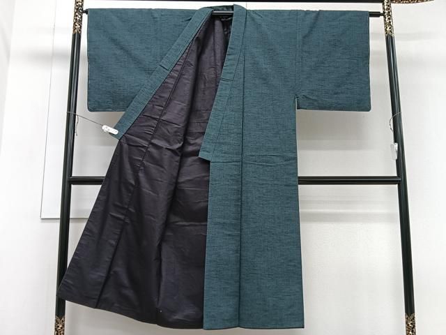 平和屋着物□男性 紬 アンサンブル 色無地 藍鉄色 正絹 逸品  