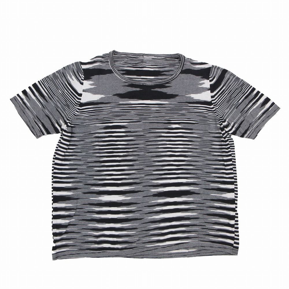 Vintage MISSONI ミッソーニ 総柄 コットン ニット カットソー クルーネック 半袖 トップス 48 XL 黒白 レディース 【中古】 Vintage MISSONI ミッソーニ 総柄 コットン ニット カットソー