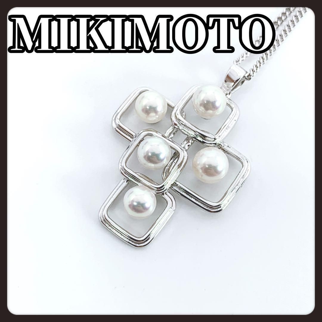 MIKIMOTO ミキモト パール ネックレス クロス 十字架 シルバー 5粒 