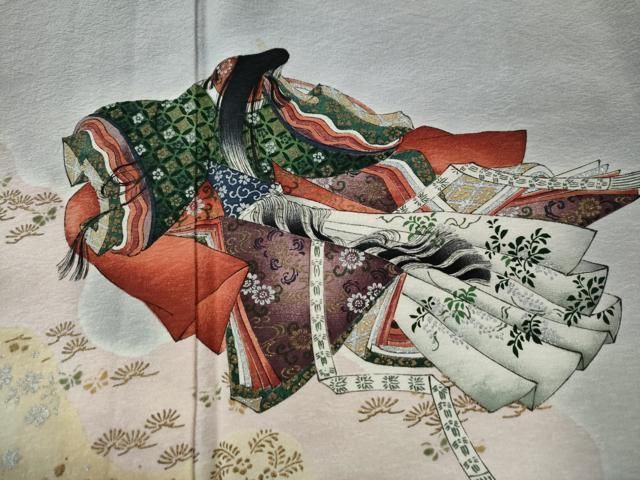 平和屋着物○訪問着 絞り 刺繍 地紙草花文 金銀彩 正絹 逸品