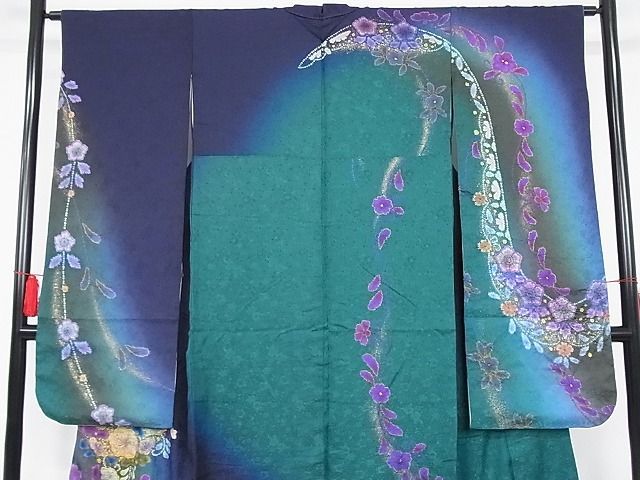 平和屋-こころ店□極上 振袖 絞り 辻が花 暈し染め 金彩 着丈153cm 裄