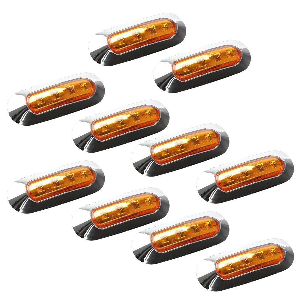 Color:アンバー 12V 24V 高輝度 LED 4連 10個セット アンバー発光 内蔵 カラーレンズ 小型 汎用 クロームメッキ マーカーランプ サイドマーカー 防水型 トラック 等に (アンバー)