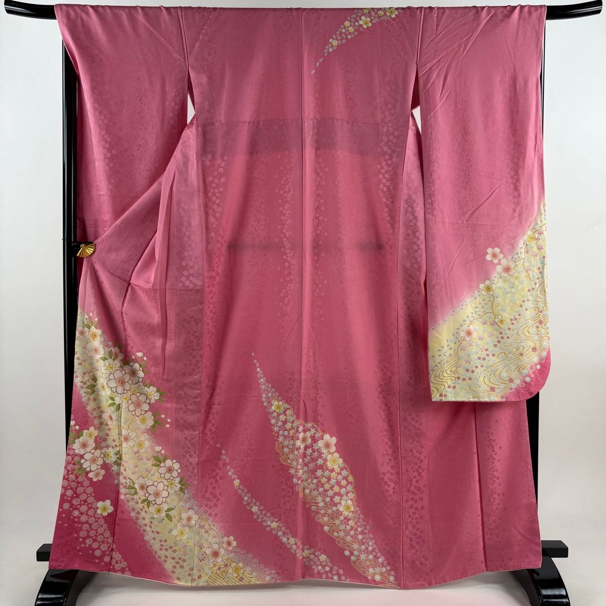 振袖 身丈166cm 裄丈67.5cm L 袷 桜 草花 金彩 ぼかし ピンク 正絹 秀品