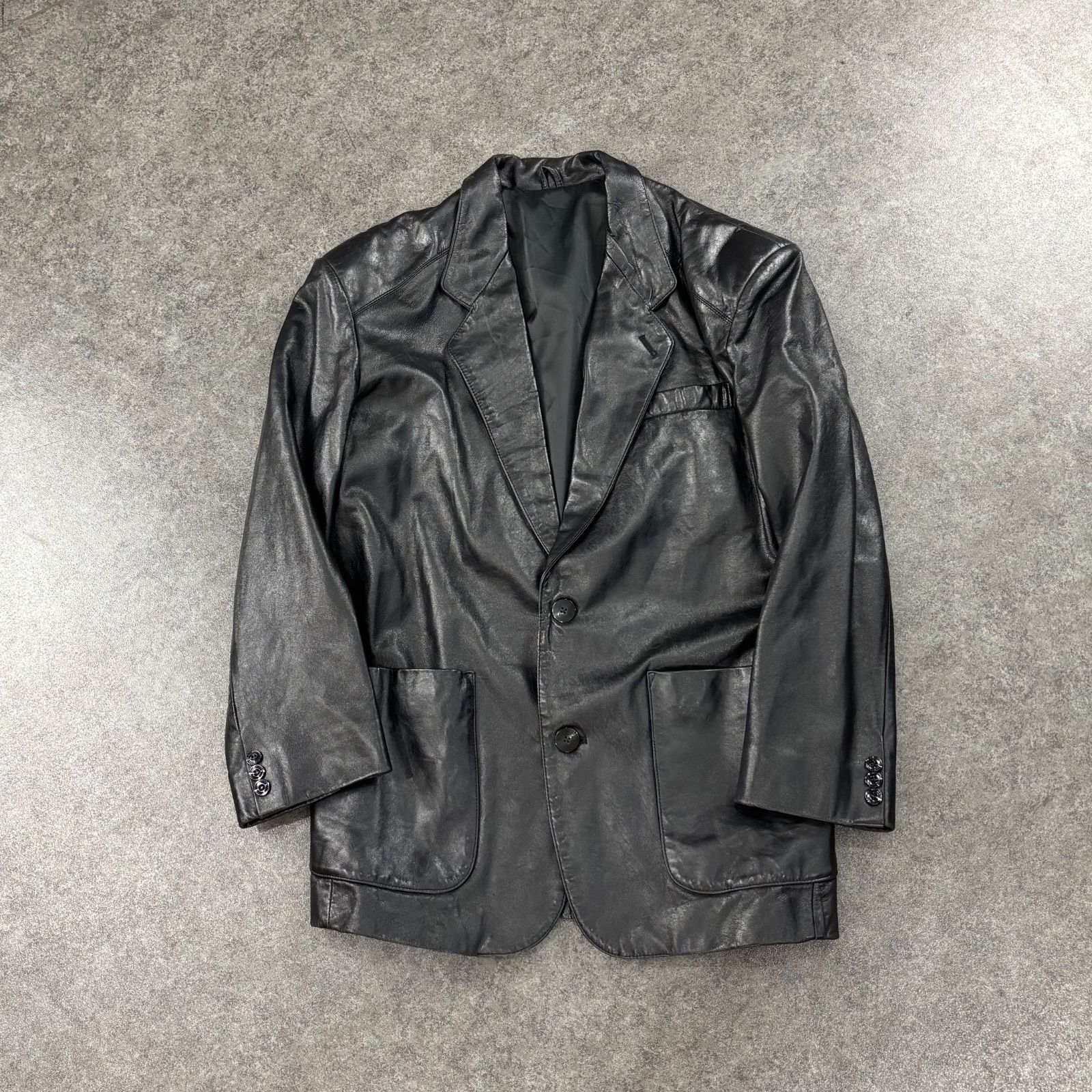 O1 Vintage Nicole St Gilles Real Leather Jacket ヴィンテージ ビンテージ 本革 リアルレザー ダブル テーラード ジャケット ブラック 黒