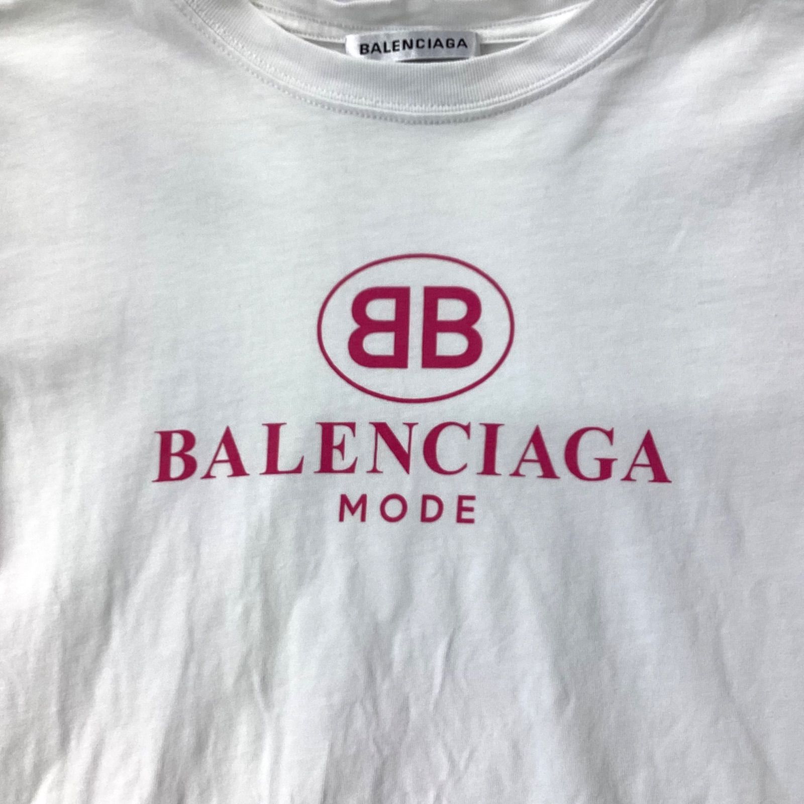 BALENCIAGA✳︎ホワイト✳︎ピンクロゴTシャツ Pre-Loved] Balenciaga M White Pink Logo Printed Cotton T