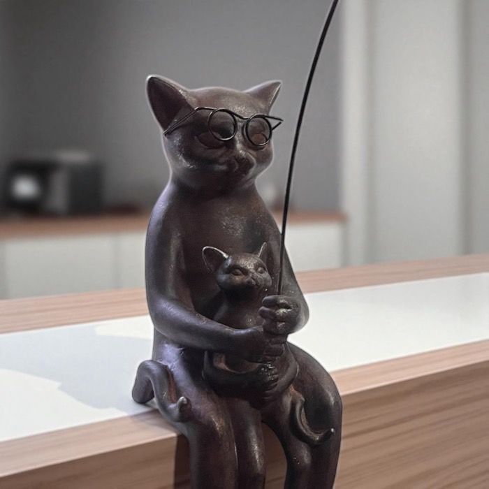 置物 ねこ 猫 ネコ 親子猫の魚釣り アンティーク風 オブジェ 親子 雑貨