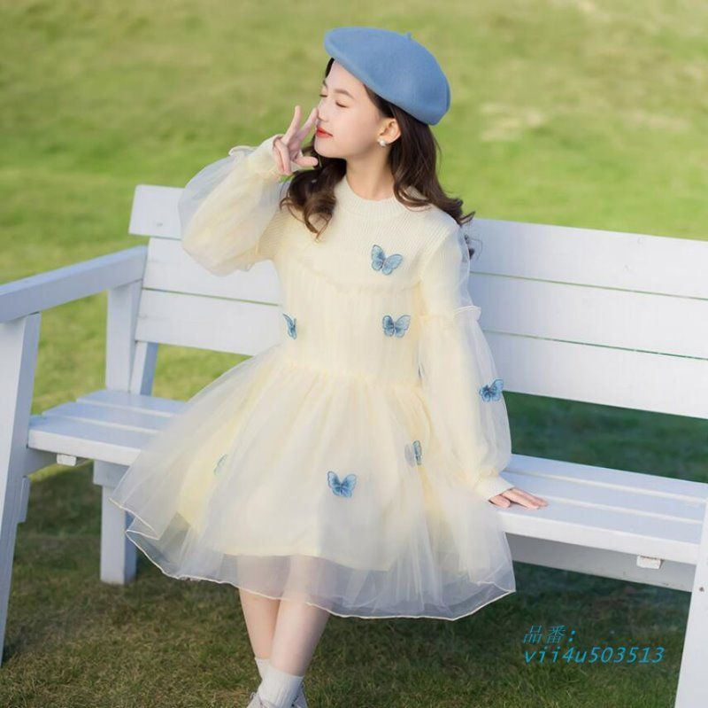 女の子セーターワンピース2025春秋服女の子の長袖ワンピース韓国風 子供服 ワンピース キッズニットワンピースドレス チュールスカートジュニアワンピース   vii4u503513