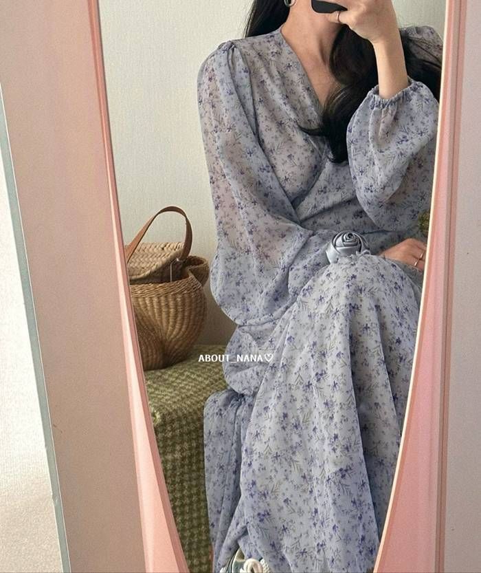 春夏 おしゃれ 上品 長袖 ワンピース ワンピース 春 夏 レディース 花柄 長袖 Vネック ボリューム袖