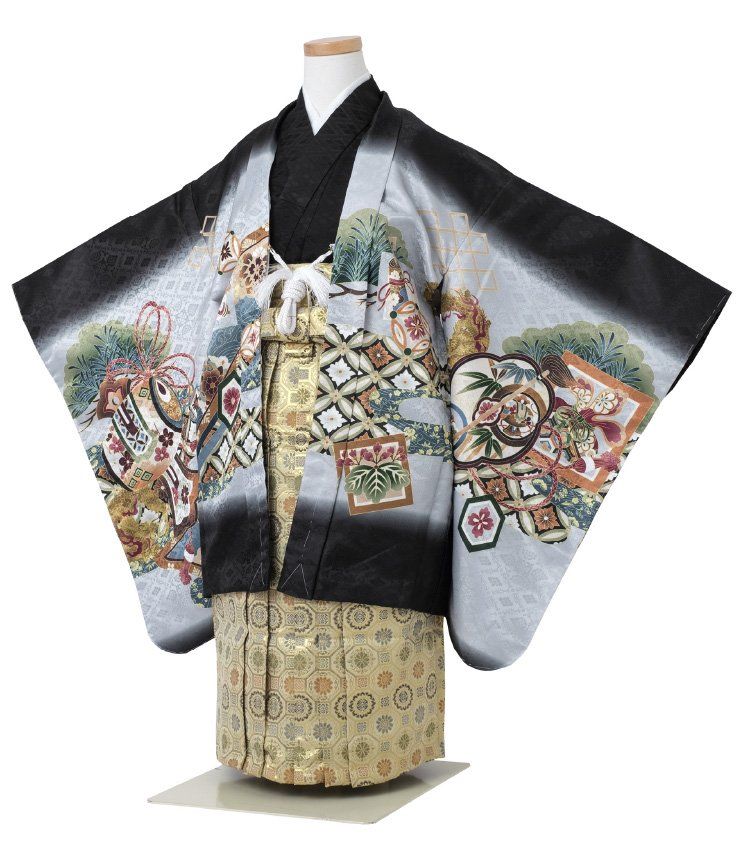 七五三 着物 男の子 五歳 13点フルセット 羽織袴セット 刺繍入り 鷹 打ち