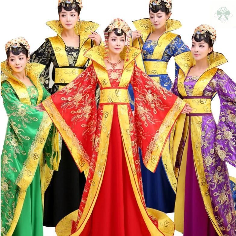 引き裾漢服唐装 5色 マキシ丈チャイナドレス スパンコール刺繍中国古代宮廷衣装 皇后皇帝貴妃コスプレ仮装変装 中華服 華流ハロウィ