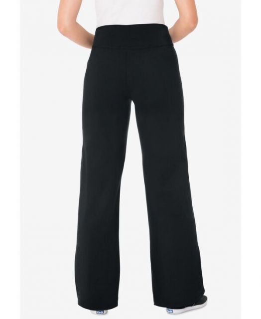 ウーマン ウィズイン レディース レギンス ボトムス Plus Size Within Stretch-Cotton Knit Pull-On Wide-Leg Leggings Black