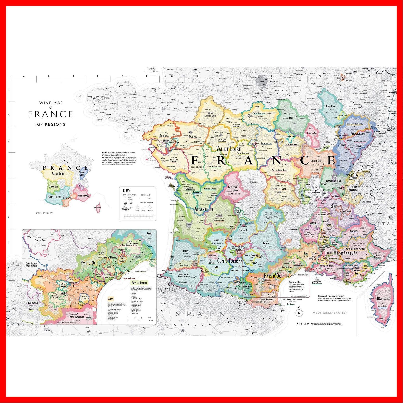 フランス ワイン生産地域の地図（額縁付き） フランス ワイン生産地域の地図（額縁付き） （人気商品】Vino