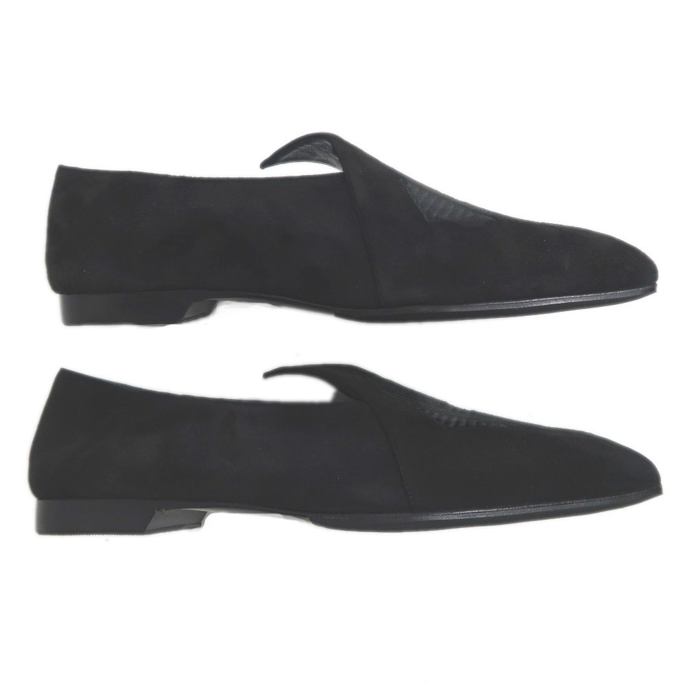 名東】エルメス フラットパンプス 37 ブラック グレー スエード