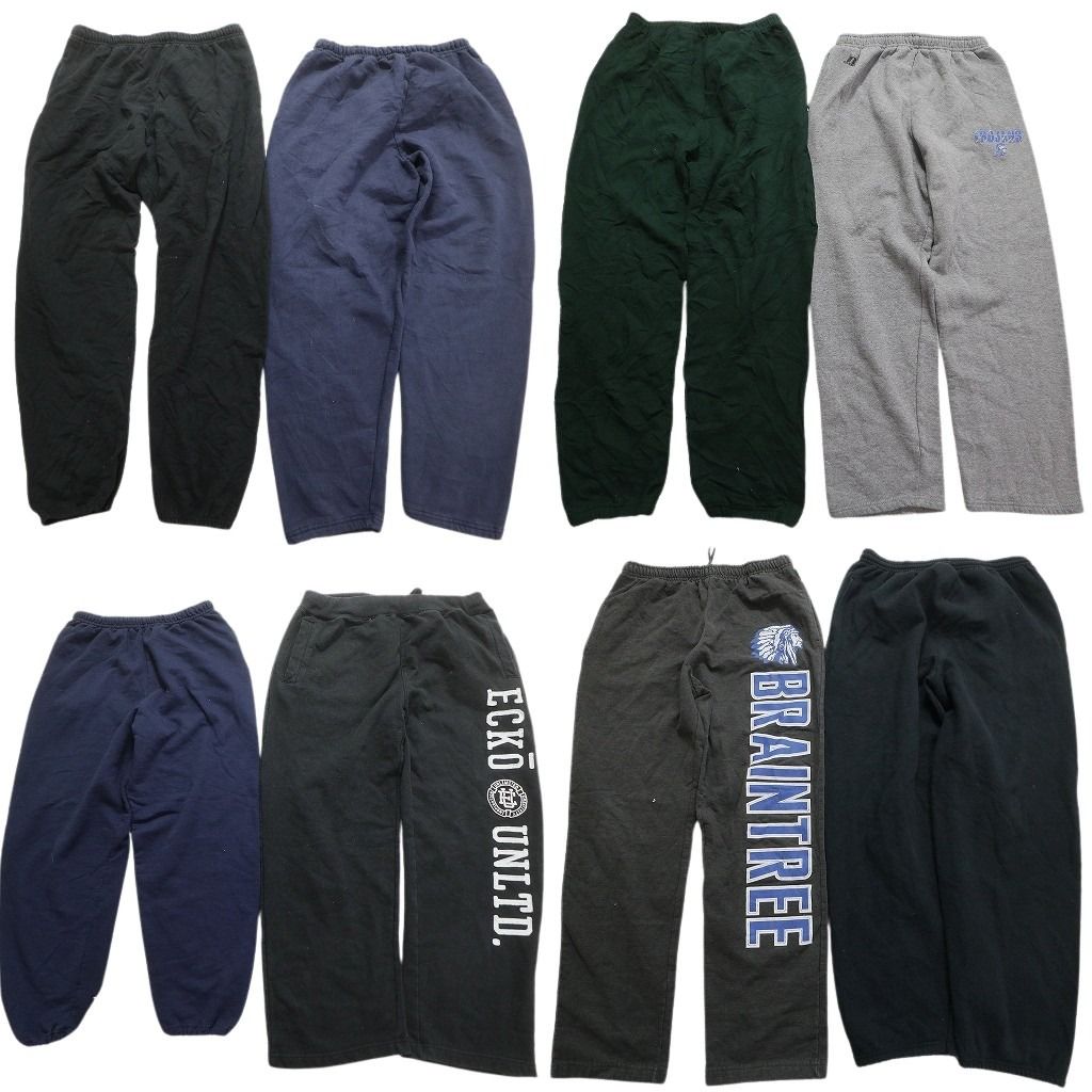 古着卸 まとめ売り スウェット パンツ 8枚セット (メンズ L ) カレッジ風 無地 ワイド エコー ワンポイント ブラック 中古 古着 MX8513