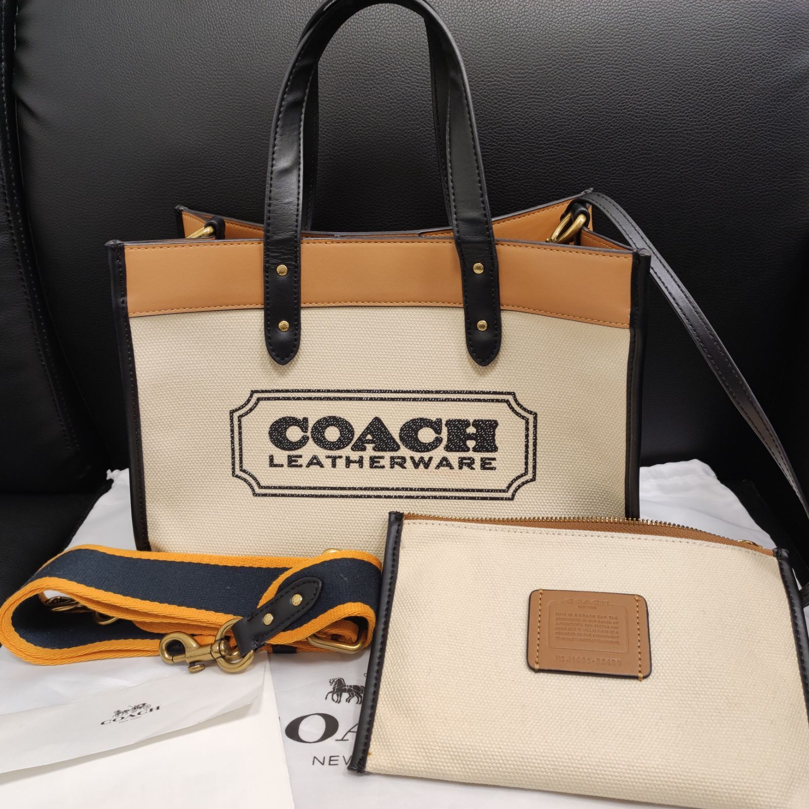 美品※コーチフィールドトートキャンバスレザーショルダートートバッグ 