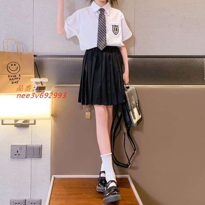 小学生 セットアップ キッズ 女の子 タイ付き ブラウス 韓国 2点セット 半袖 ツーピース 春夏 カジュアルガー プリーツスカート 通学 nee3v692993