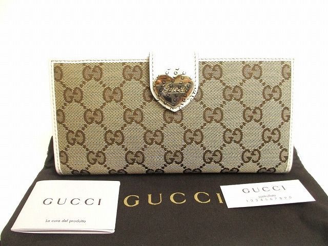 GUCCI グッチ 二つ折り財布　GGキャンバス ハートプレート GUCCI】グッチ『GGスプリーム ハートモチーフ付き カードケース