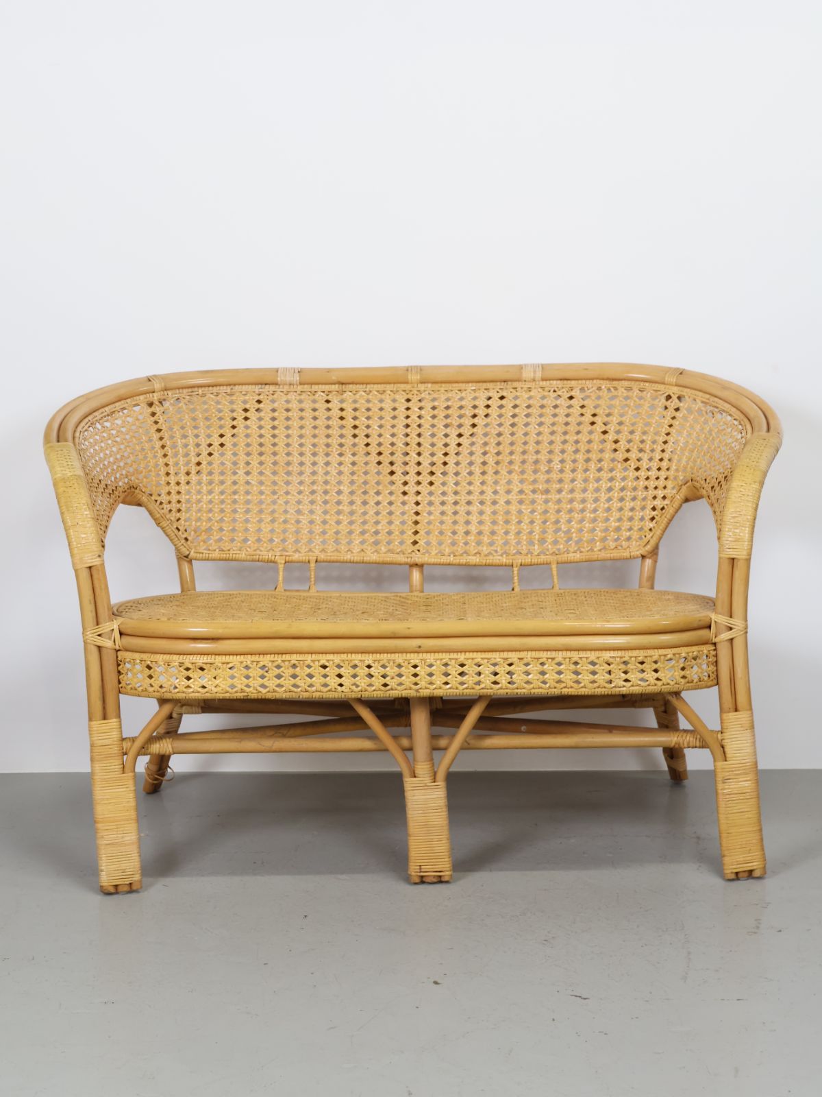 1970年代 ヴィンテージ 2シーター ラタン ベンチ ソファ アンティーク