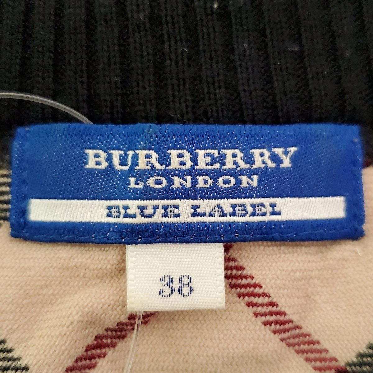 Burberry Blue Label(バーバリーブルーレーベル) 半袖セーター サイズ38 M レディース - 黒×ベージュ×マルチ クルーネック/チェック柄