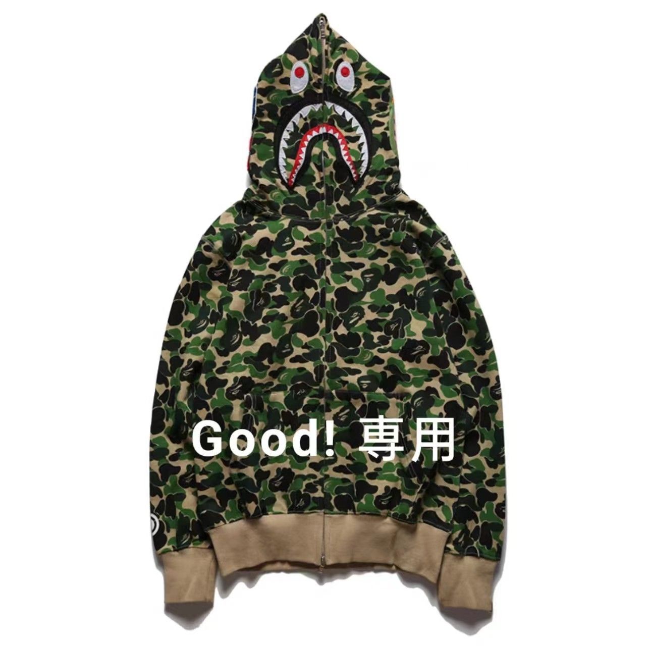 【大人気】A BATHING APE アベイシングエイプ 長袖 Shark シャークパーカー グリーン 新品 男女兼用