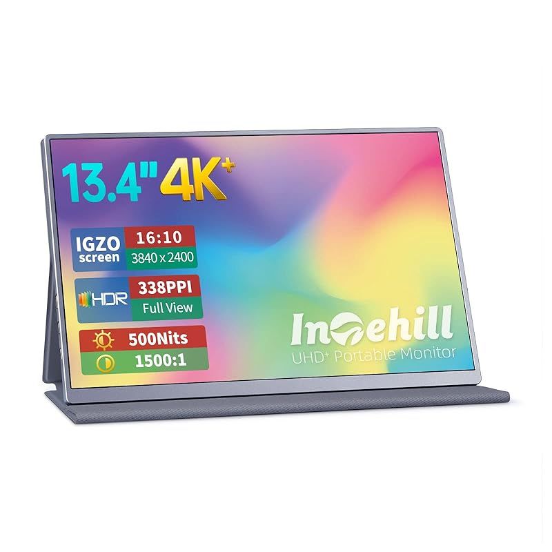 Intehill モバイルモニター 4k 13.4 インチ IGZOスクリーン 黄金比16 10 3840x2400で 超軽量 超薄型 ミニPC ノートPC用ハイエンドポータブルモニター U13NA 1