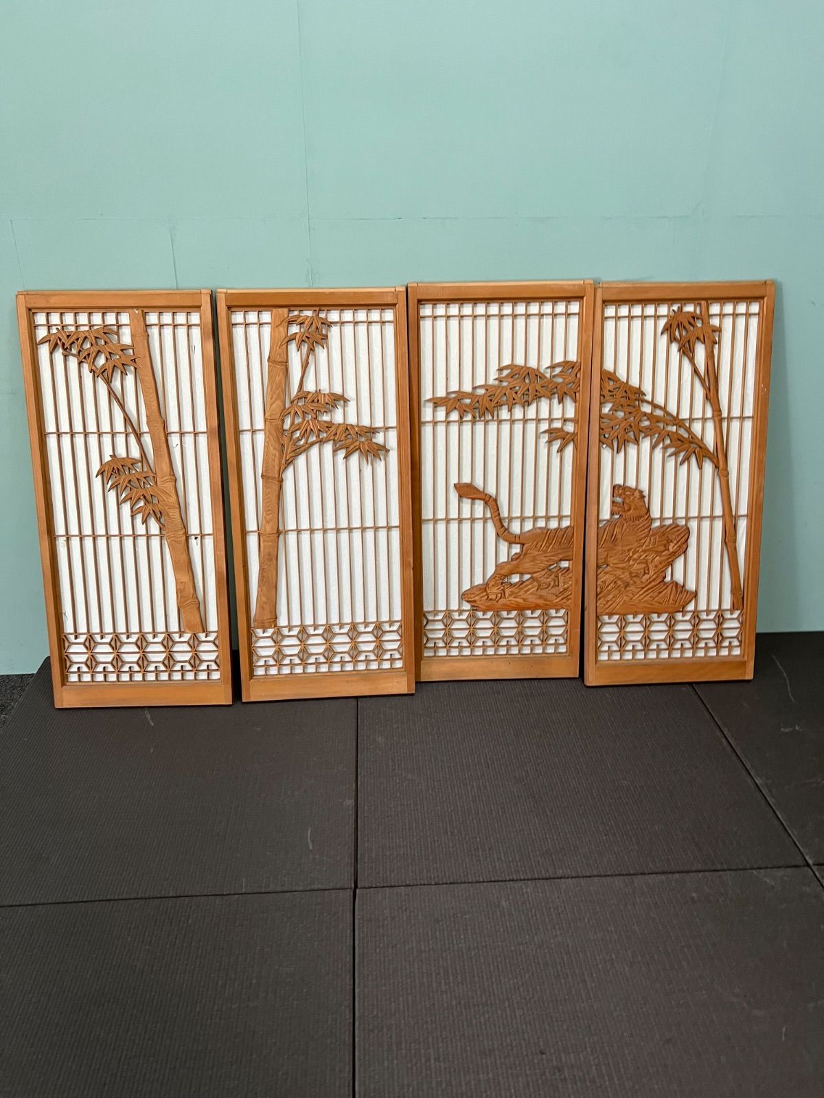 ︎ 日本家屋 蘭丸 5枚 セット 昭和 日本 和 蘭丸 障子 虎 木彫り 彫刻