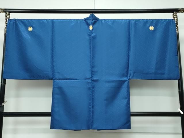 平和屋着物■極上　男性　色無地　紋付き羽織セット　紺鼠色地　花菱地紋　舞台衣装　洗える着物　逸品　CZAA3656s5 平和屋着物□極上 男性 色無地 紋付き羽織セット 紺鼠色地 花菱地紋