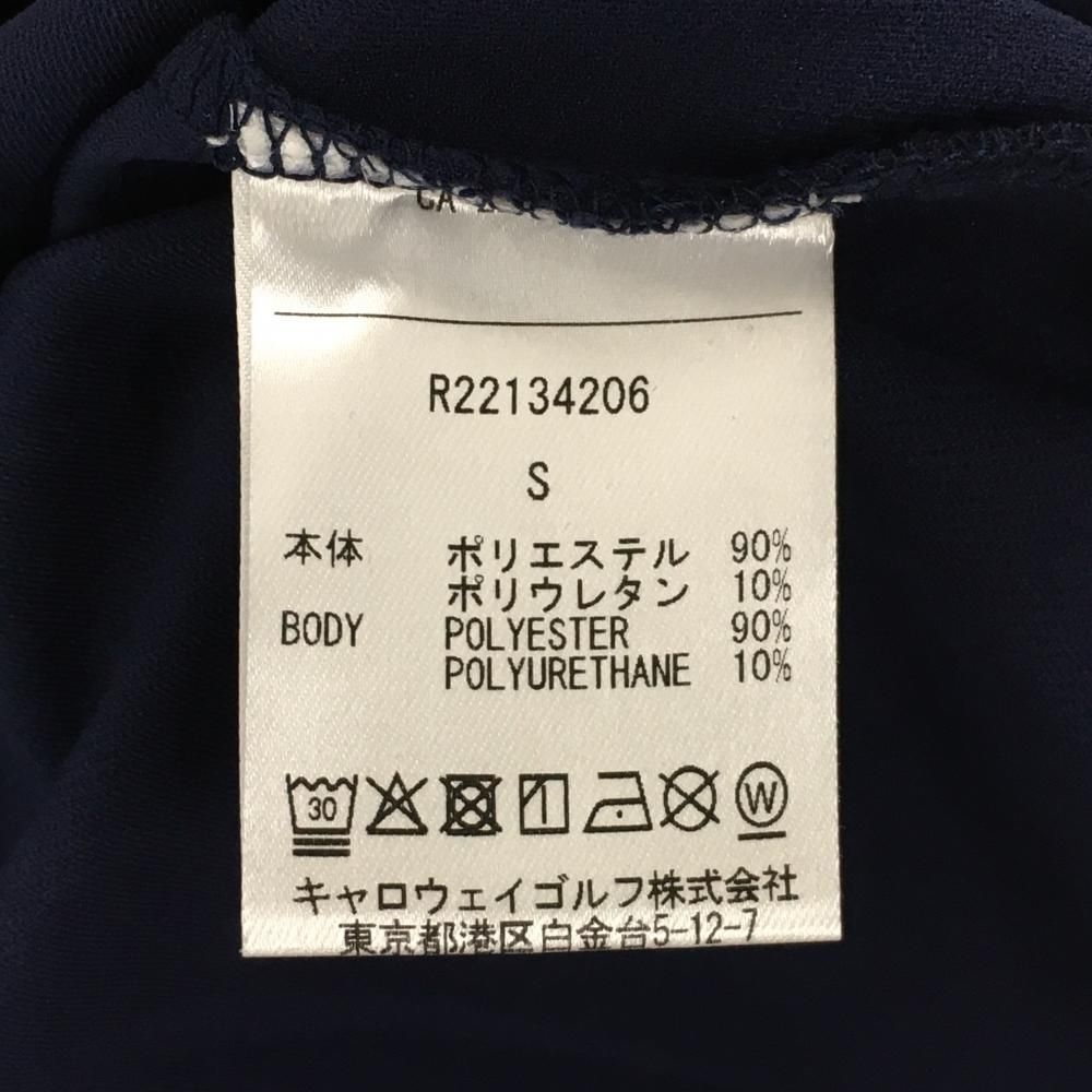 【新品】キャロウェイ レッドレーベル 半袖ハイネックシャツ ネイビー×グレー リーフ柄プリント レディース S ゴルフウェア Callaway