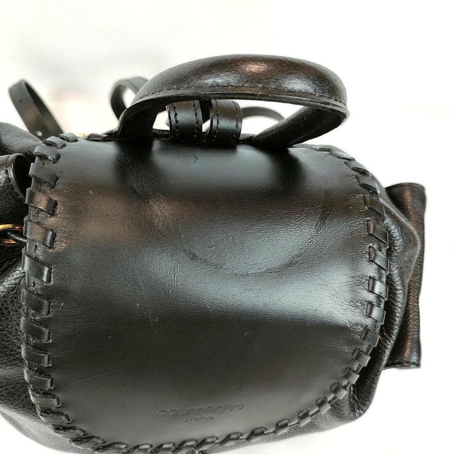 【レア】ヴィンテージ クレージュ 本革 リュックシボ革 フラップ サイドポケット COURREGES クレージュ 本革 リュック シボ革 フラップ サイドポケット