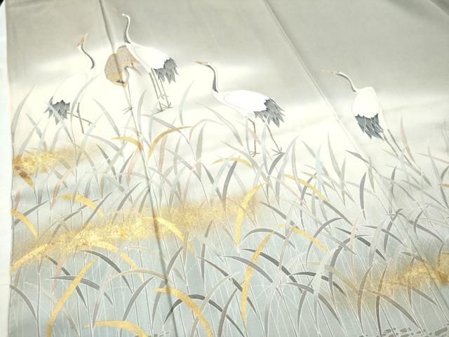 平和屋着物●色留訪問着　群鶴石畳草木文　暈し染め　金彩　正絹　逸品　CAAS7525yc 平和屋着物○色留訪問着 群鶴石畳草木文 暈し染め