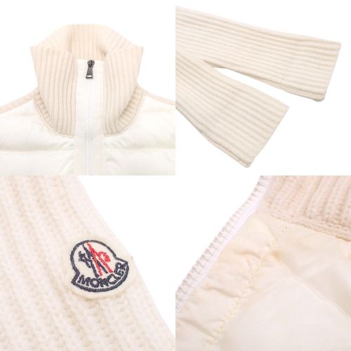 MONCLER(モンクレール) MAGLIONE TRICOT CARDIGAN ダウンジャケット アウター アパレル 切替 ニット XS ホワイト白  クリーム薄黄色 C20939480600 レディース 40802053587【中古】【アラモード】