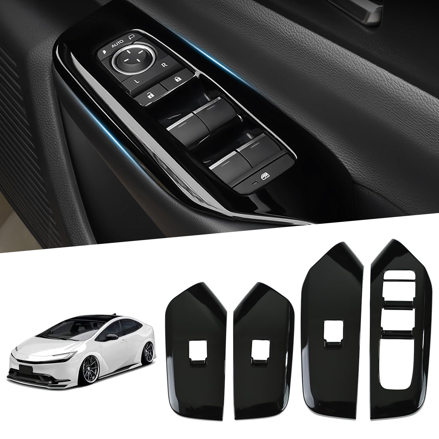 ABS 傷防止 新型プリウス60系アクセサリー MXWH65 MXWH60 簡単取付 ZVW65 ZVW60 ピアノブラック ヤリスクロス内装パーツ ガーニッシュ ウインドウスイッチ アクセサリー 保護パーツ（4PCSセット） プ