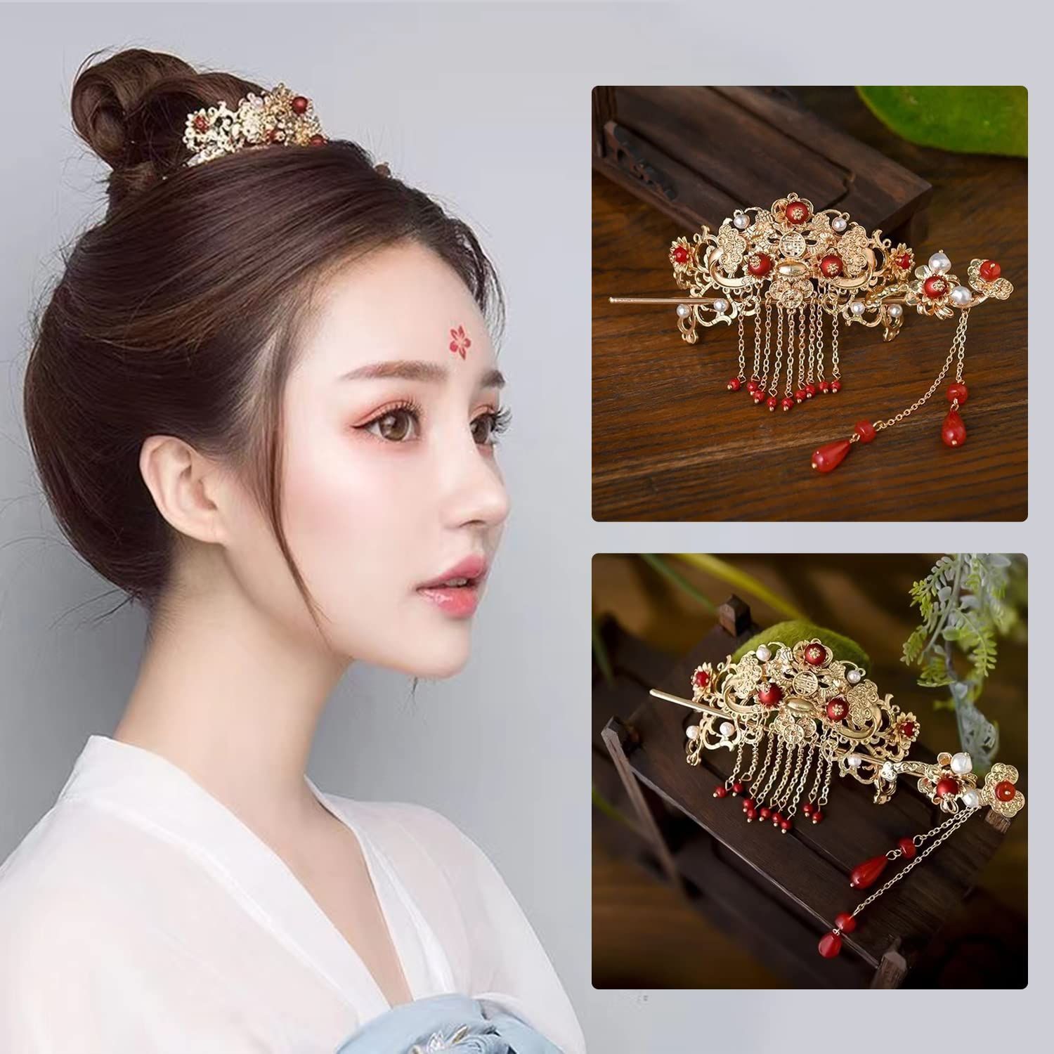 髪飾り　ペア  硨磲 玛瑙 和服 中国風ペンダントは別で分けられます