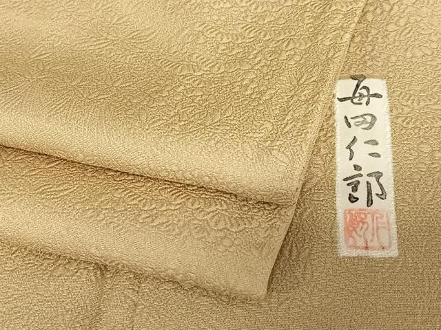 平和屋着物●本加賀友禅作家 毎田仁郎 色無地 草花地紋 朽葉色 正絹 AABB6528zg