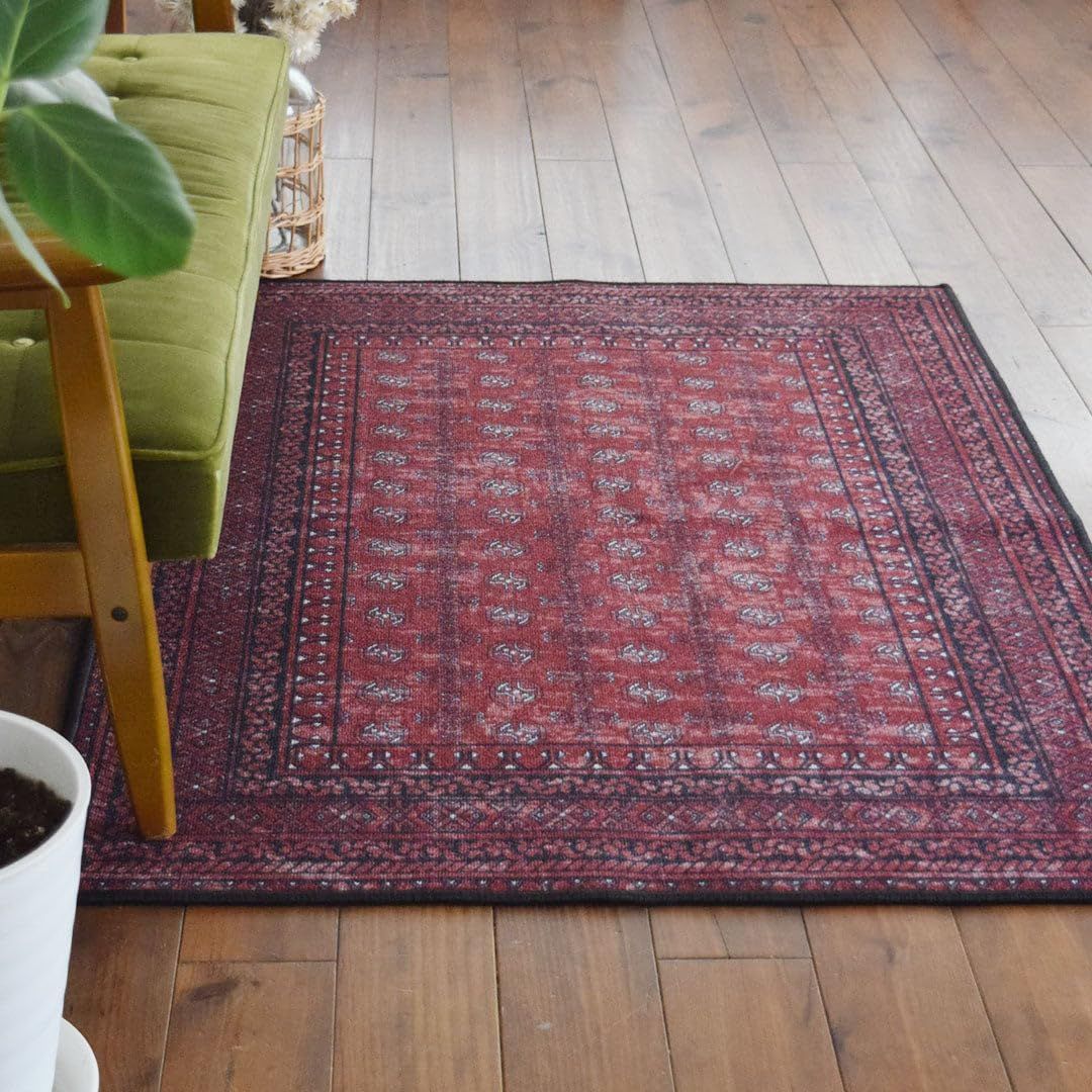 TOCO LIFE おしゃれで洗えるラグマット カーペット アフガン ヴィンテージ風 4サイズ 1畳 1.5畳 2畳 2.5畳 滑り止め 速乾 床暖可 ホットカーペット対応 レッド 100×140cm