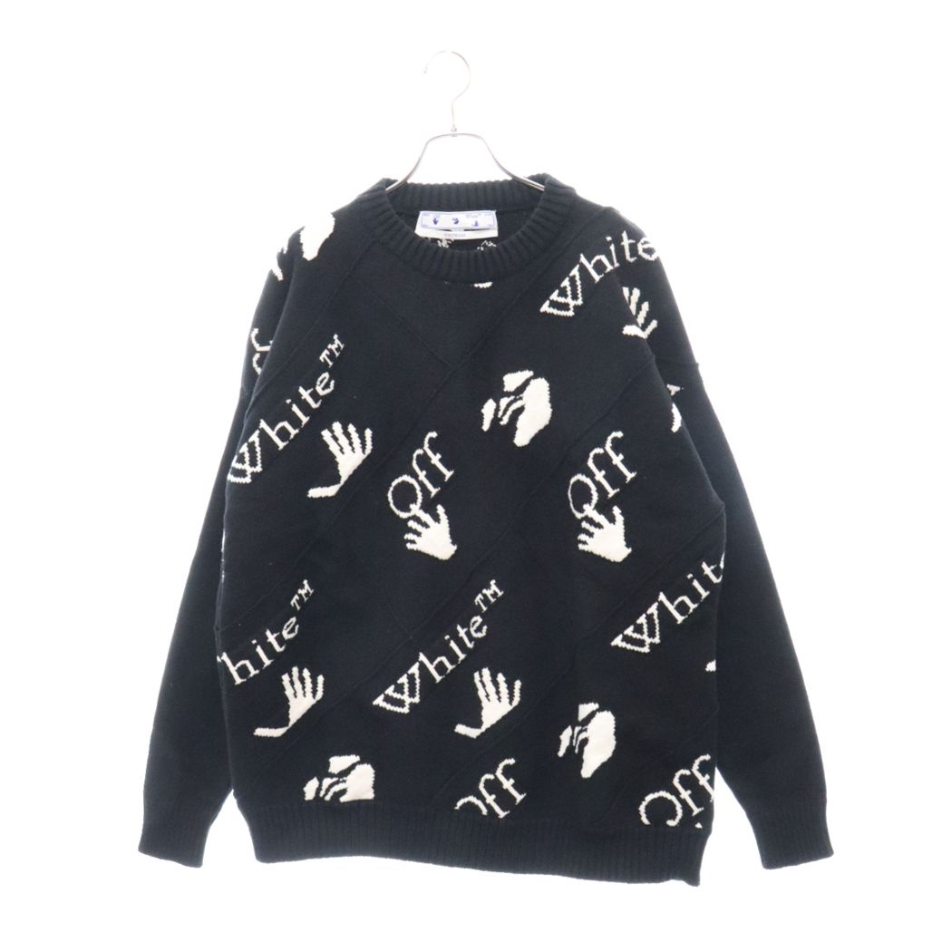 OFF-WHITE (オフホワイト) 20AW Drowning Crewneck ロゴプリントクルーネックニットセーター 長袖 ブラック OMHE064F20KNI001