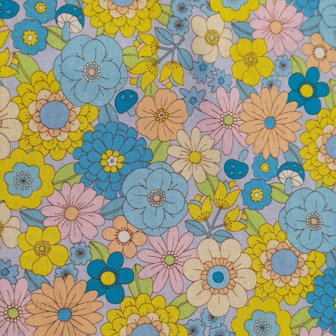 108×100cm レトロポップ フラワーデイズ 水色 国産 綿100％ デザイナー 